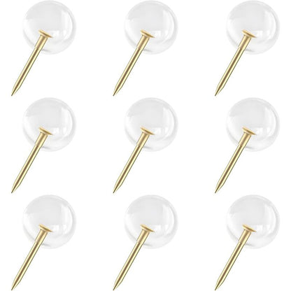 150 pcs Large Size 9.5Mm Gold Push Pins ROund Head Gold Steel Thumb Tacks With Clear Plastic ROund Head Thumb V1188-MS-227-2660