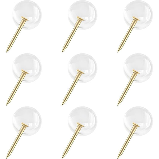 150 pcs Large Size 9.5Mm Gold Push Pins ROund Head Gold Steel Thumb Tacks With Clear Plastic ROund Head Thumb V1188-MS-227-2660