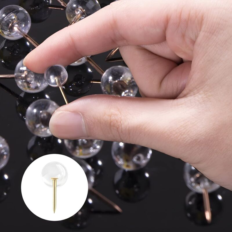 150 pcs Large Size 9.5Mm Gold Push Pins ROund Head Gold Steel Thumb Tacks With Clear Plastic ROund Head Thumb V1188-MS-227-2660