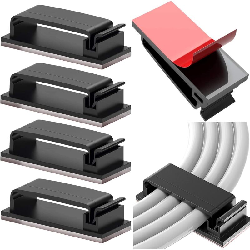 10 pcs Self-Adhesive Cable Management Holder Durable Clips For Tv Pc Laptop Ethernet Cable Home Office (Black) V1188-MS-227-2676
