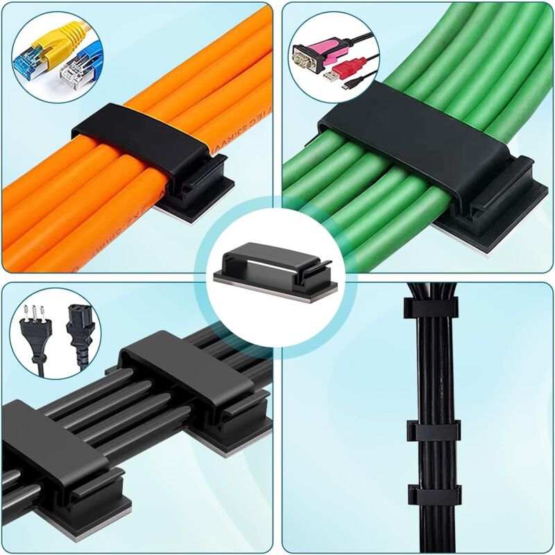 10 pcs Self-Adhesive Cable Management Holder Durable Clips For Tv Pc Laptop Ethernet Cable Home Office (Black) V1188-MS-227-2676