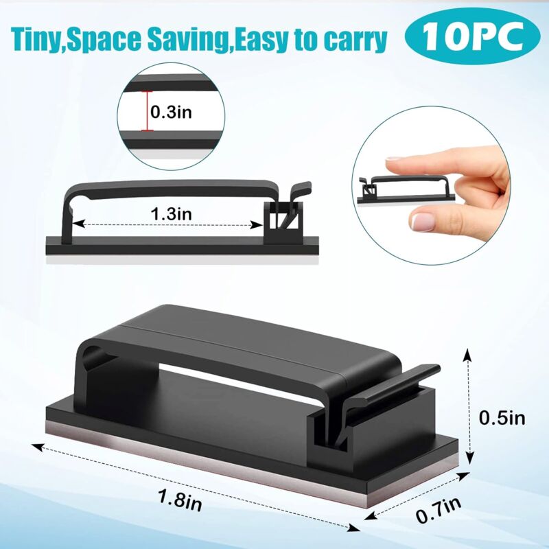 10 pcs Self-Adhesive Cable Management Holder Durable Clips For Tv Pc Laptop Ethernet Cable Home Office (Black) V1188-MS-227-2676