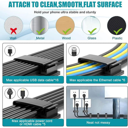 10 pcs Self-Adhesive Cable Management Holder Durable Clips For Tv Pc Laptop Ethernet Cable Home Office (Black) V1188-MS-227-2676