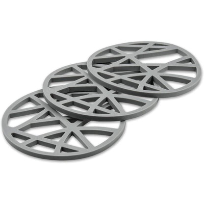 3 pcs Set ROund Silicone Trivets - Flexible And Non-Slip - 15.8 X 15.8 X 0.7Cm - Grey V1188-MS-227-2679