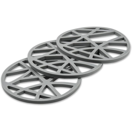 3 pcs Set ROund Silicone Trivets - Flexible And Non-Slip - 15.8 X 15.8 X 0.7Cm - Grey V1188-MS-227-2679