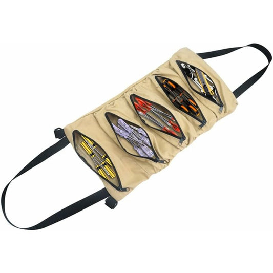 ROll-Up Tool Bag, Canvas Tool Bag, Multi-Purpose Tool Bag With 5 Zipper Pockets, For Electrician, Mechanic, V1188-MS-227-2683