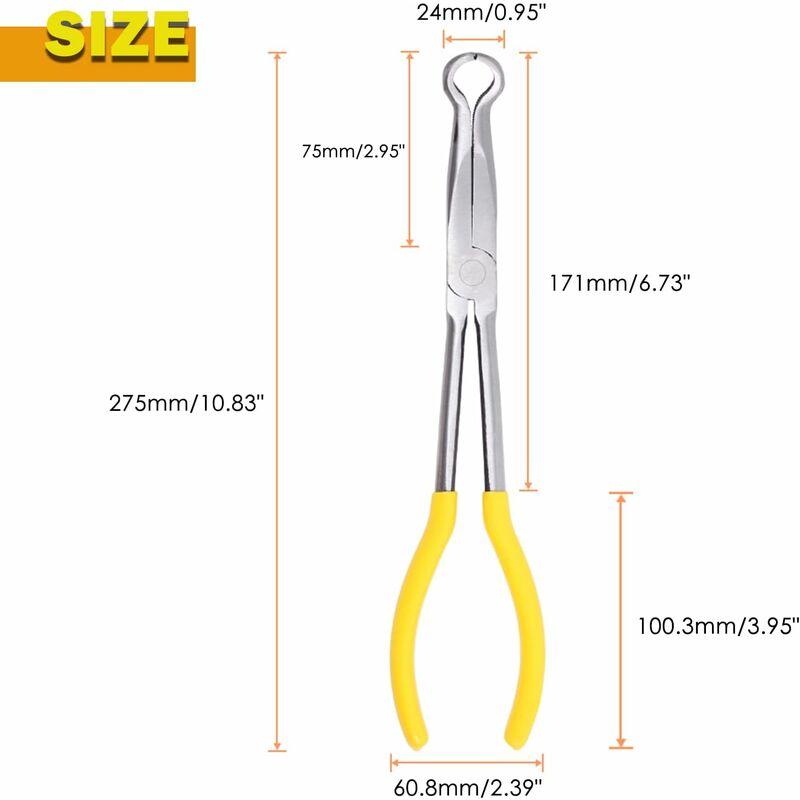 Long Reach Pipe Grip Pliers 11 Inch Ring Nose Pliers 3/5 Inch Diameter Pipe Pliers Offset Spark Plug Boot V1188-MS-227-2692