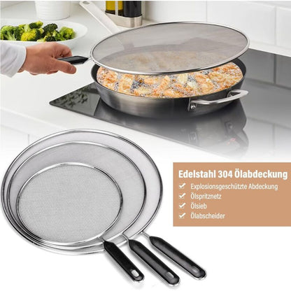 3 Pieces Splash Guard Stainless Steel Splash Cover With Handle Kitchen Splash Guard 25Cm 29Cm 33Cm V1188-MS-227-2693