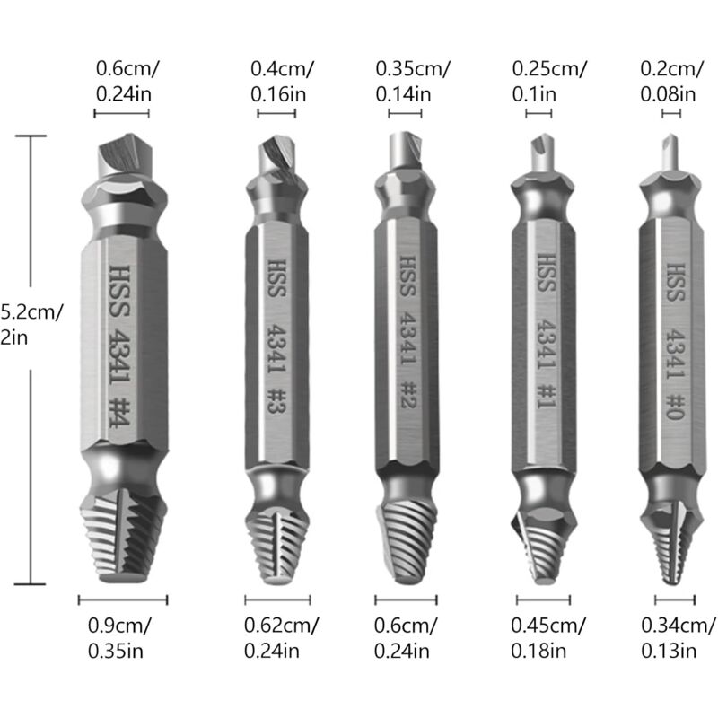 5 pcs Professional Screw Extractor Set, DAmaged Screw Extractor, High Speed Steel, For Defective Screws, V1188-MS-227-2699