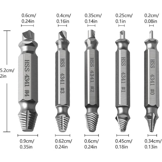 5 pcs Professional Screw Extractor Set, DAmaged Screw Extractor, High Speed Steel, For Defective Screws, V1188-MS-227-2699