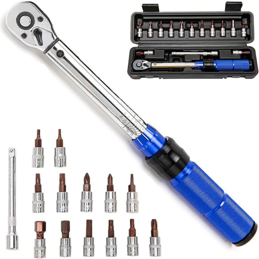 Bicycle Torque Wrench 1/4, Range 2-24Nm/17.7-212.4 In.Lb(Double Scale), Accuracy +/-3%, 15 Pieces Bike V1188-MS-227-2716