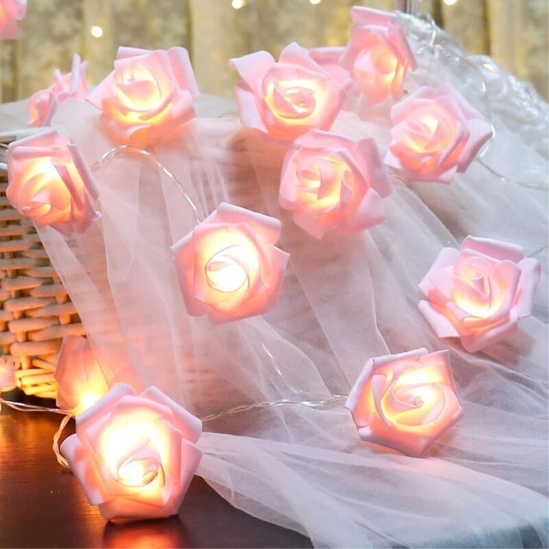 Battery Operated LED String Lights Pink Flowers Pattern Diameter 6Cm, Pe (Polyethylene)., Pink, 3M 20LED V1188-MS-227-2720
