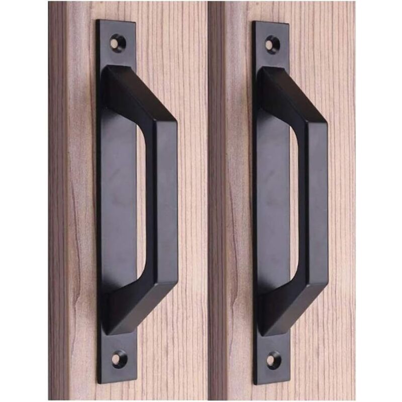 19.6Cm Wooden Handle Barn Door Pull Sliding Door Handle Carbon Steel (D Black) V1188-MS-227-2733
