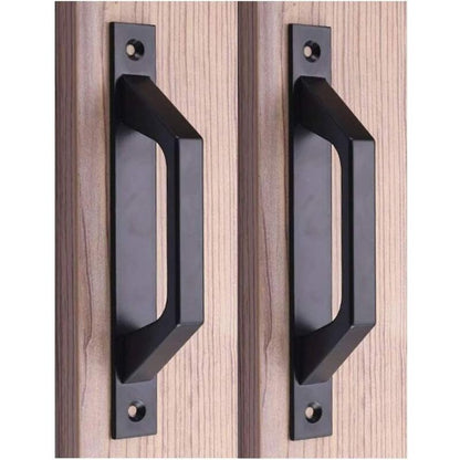 19.6Cm Wooden Handle Barn Door Pull Sliding Door Handle Carbon Steel (D Black) V1188-MS-227-2733