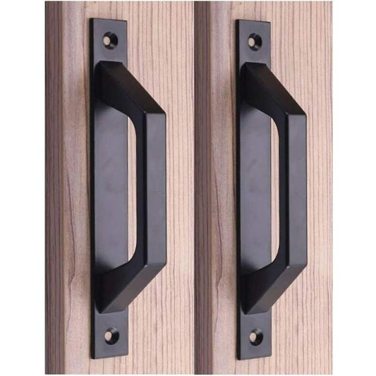 19.6Cm Wooden Handle Barn Door Pull Sliding Door Handle Carbon Steel (D Black) V1188-MS-227-2733