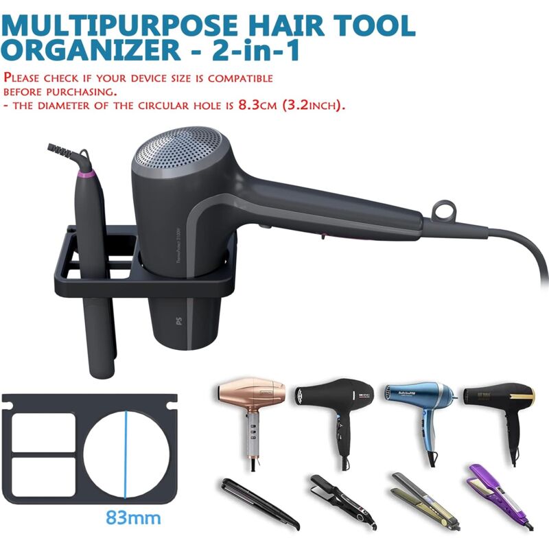 Hair Dryer & Hair Straightener Holders, Universal Wall Mount Organizer Accessories V1188-MS-227-2741
