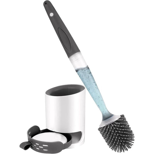 Silicone Toilet Brush With Soap Dispenser, Wall Mounted/Standing No Drilling Cleaning Brush With Holder For V1188-MS-227-2742