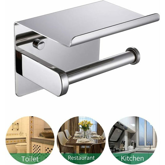Toilet Paper Holder, Sus 304 Stainless Steel, Polished Chrome, Modern Toilet Paper Holder With Phone Shelf, V1188-MS-227-2748
