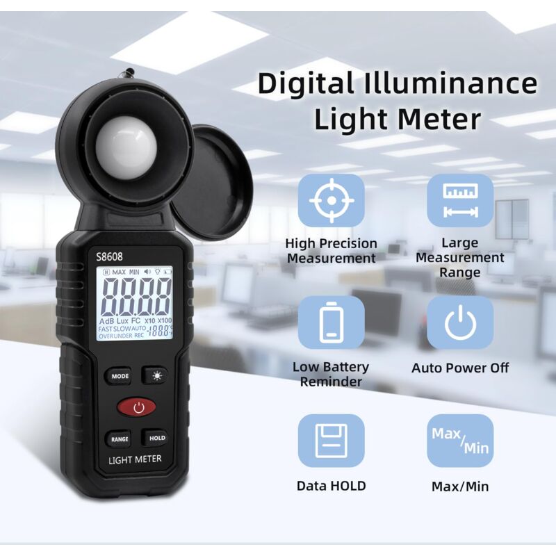 Digital Lux Meter, Light Measurement With 0.1-200,000 Lux, Portable Digital Ambient Light Meter Range Up To V1188-MS-227-2753