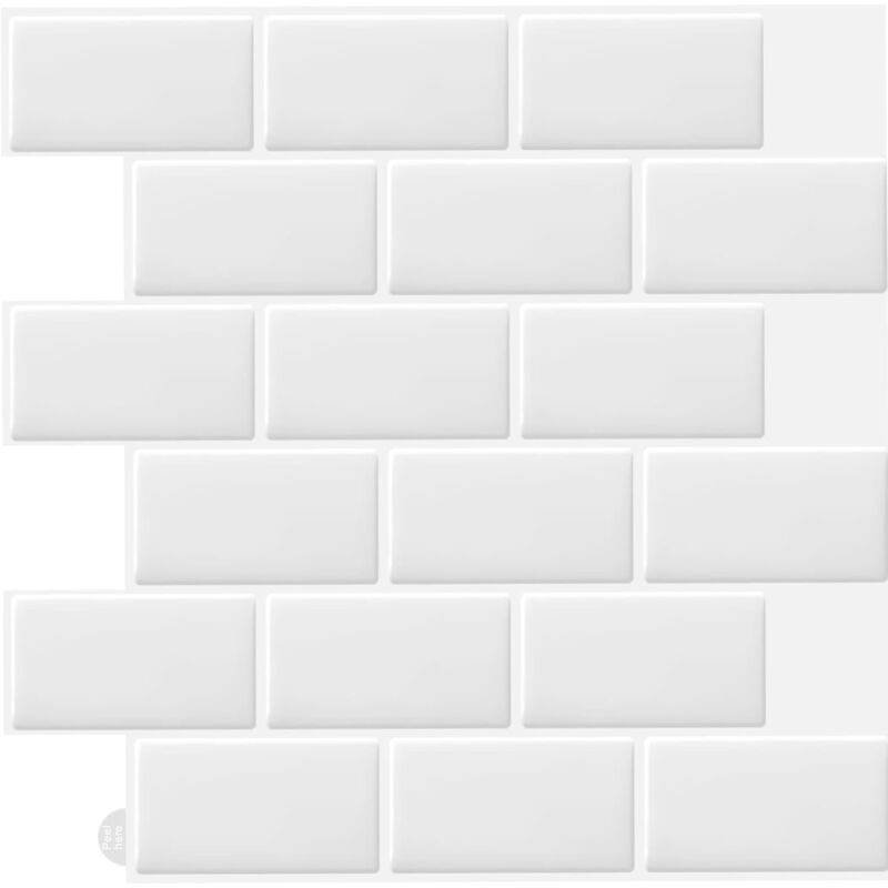 10 pcs White 3D Wall Tile Sticker Kitchen Bathroom (30.5X 30.5Cm) V1188-MS-227-2757