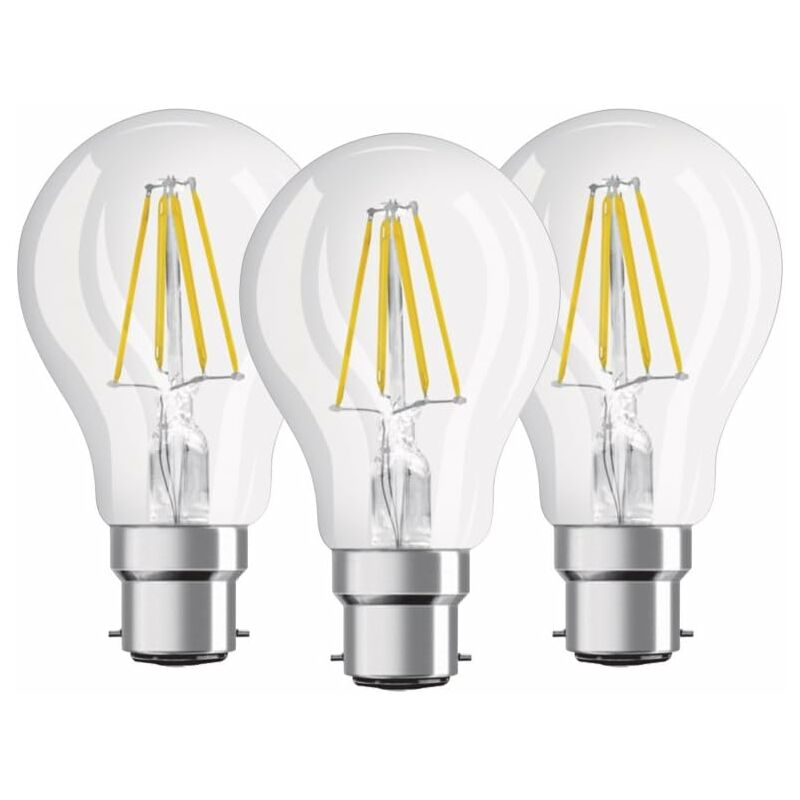 Pack Of 3 Standard LED Filament Bulbs - B22 Base - 6W Equivalent To 60W - Warm White 2700K [Energy Class E] V1188-MS-227-2767