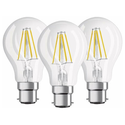 Pack Of 3 Standard LED Filament Bulbs - B22 Base - 6W Equivalent To 60W - Warm White 2700K [Energy Class E] V1188-MS-227-2767