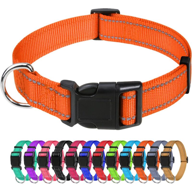 Dog Collar, Classic Adjustable Reflective Nylon Collar Suitable For Medium Dogs, Orange, 2.5Cm Width V1188-MS-227-2770