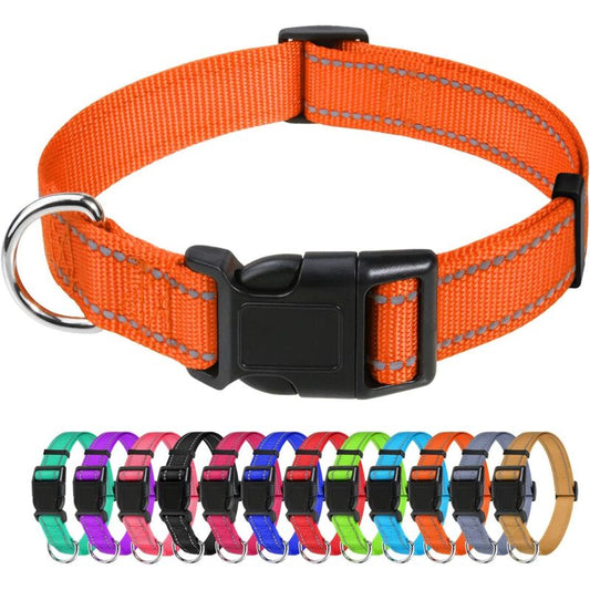 Dog Collar, Classic Adjustable Reflective Nylon Collar Suitable For Medium Dogs, Orange, 2.5Cm Width V1188-MS-227-2770