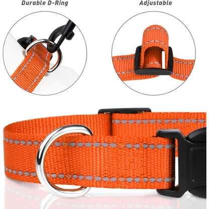 Dog Collar, Classic Adjustable Reflective Nylon Collar Suitable For Medium Dogs, Orange, 2.5Cm Width V1188-MS-227-2770