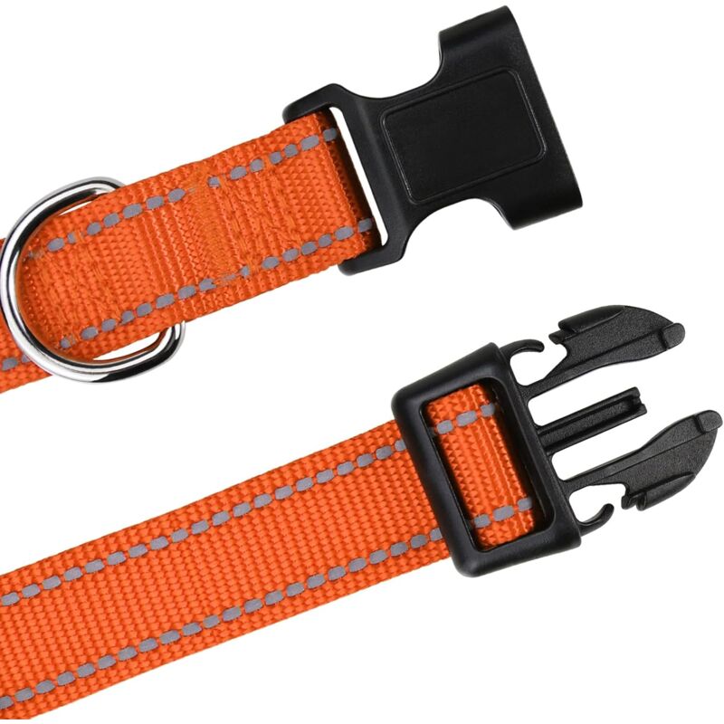 Dog Collar, Classic Adjustable Reflective Nylon Collar Suitable For Medium Dogs, Orange, 2.5Cm Width V1188-MS-227-2770