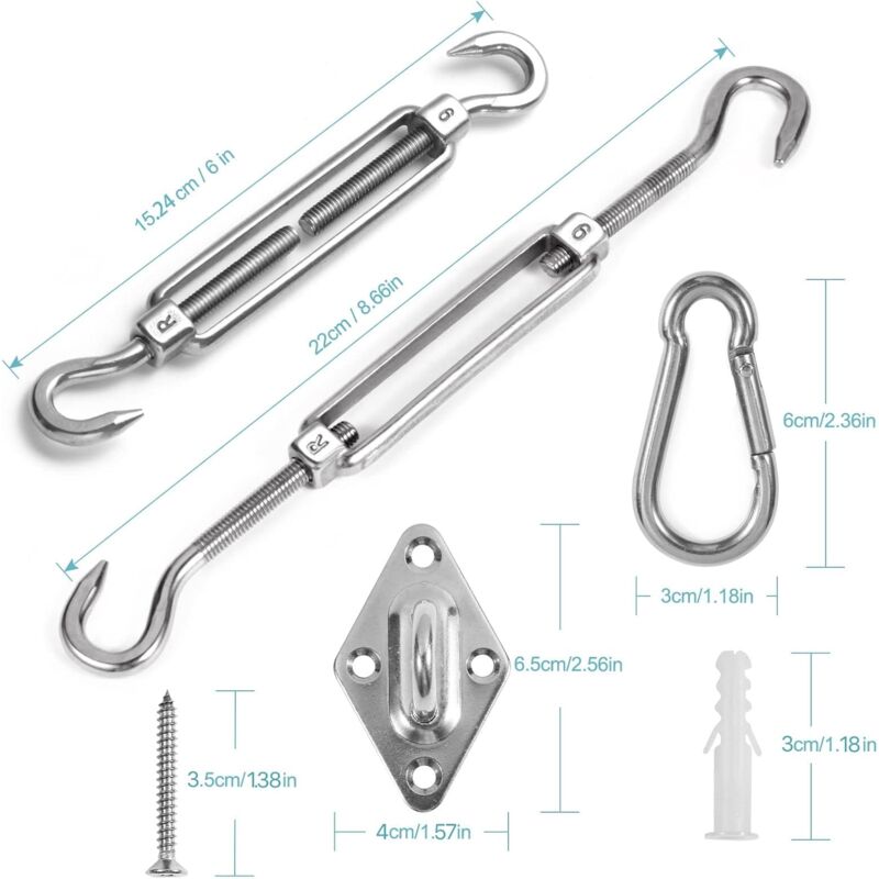 M6 Shade Sail Fixing Kit, Stainless Steel Sun Shade Sail Fixing Kit For Triangle And Square, Rectangle, Sun V1188-MS-227-2774