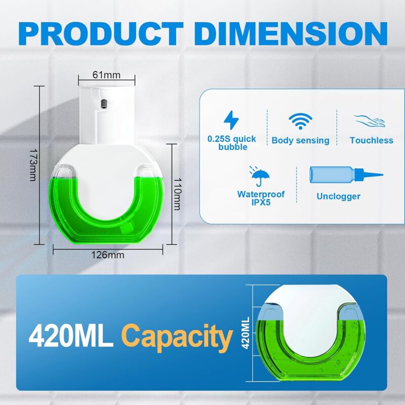 Automatic Soap Dispenser Touchless Liquid Soap 420Ml, Automatic Liquid Soap Dispenser For Kitchen, With 4 V1188-MS-227-2782