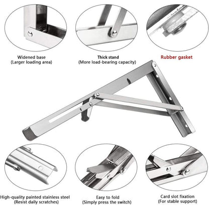 250Mm Folding Wall Shelf, 2 pcs Stainless Steel Folding Bracket, Garage Shelf Support Frame, Heavy Duty V1188-MS-227-2783