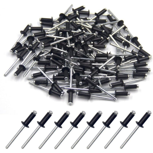 100 pcs 4.8 X 12Mm Aluminum Blind Rivets, Open End Rivets, Pop Rivets, Pack Of 100 (Black) V1188-MS-227-2786
