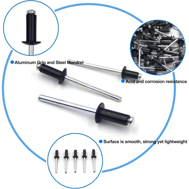 100 pcs 4.8 X 12Mm Aluminum Blind Rivets, Open End Rivets, Pop Rivets, Pack Of 100 (Black) V1188-MS-227-2786