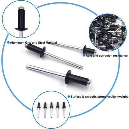 100 pcs 4.8 X 12Mm Aluminum Blind Rivets, Open End Rivets, Pop Rivets, Pack Of 100 (Black) V1188-MS-227-2786