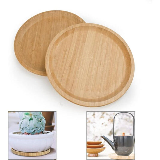 2 Piece Bamboo Saucers 20Cm ROund Bamboo Tray Bamboo Plant Saucer ROund Serving Tray Wooden Flower Pot Saucer V1188-MS-227-2800