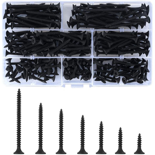 220 pcs Self Tapping Wood Screws, Black Cross Flat Head Self Drilling Screw, Metal Screws For Drywall V1188-MS-227-2803