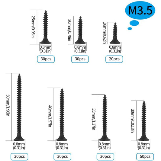 220 pcs Self Tapping Wood Screws, Black Cross Flat Head Self Drilling Screw, Metal Screws For Drywall V1188-MS-227-2803