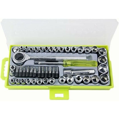 50 pcs 1/4" 3/8" Socket Wrench Set With Reversible Ratchet Handle Drive 12 pcs Hexagon Screw Bits With Case V1188-MS-227-2824