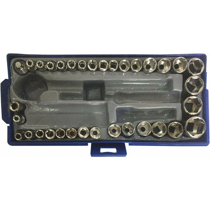 50 pcs 1/4" 3/8" Socket Wrench Set With Reversible Ratchet Handle Drive 12 pcs Hexagon Screw Bits With Case V1188-MS-227-2824