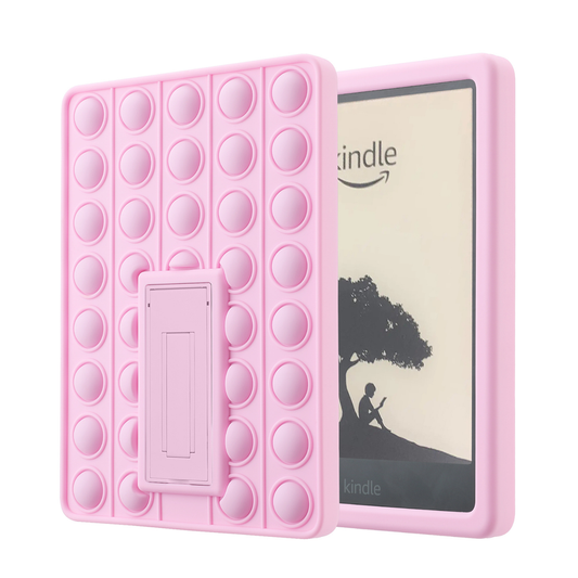 Pop It Fidget Case for Kindle Paperwhite 5 (6.8") - Rainbow Silicone Protective Cover with Stand, Pink V1188-MS-305-023