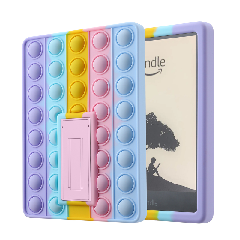 Pop It Fidget Case for Kindle Paperwhite 5 (6.8") - Rainbow Silicone Protective Cover with Stand, Multicolored V1188-MS-305-024
