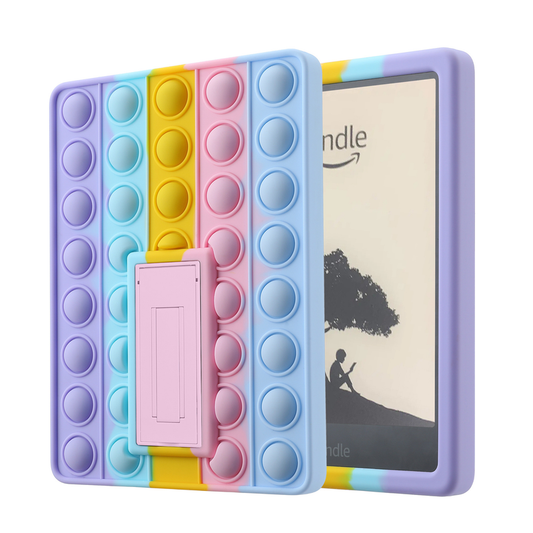 Pop It Fidget Case for Kindle Paperwhite 5 (6.8") - Rainbow Silicone Protective Cover with Stand, Multicolored V1188-MS-305-024