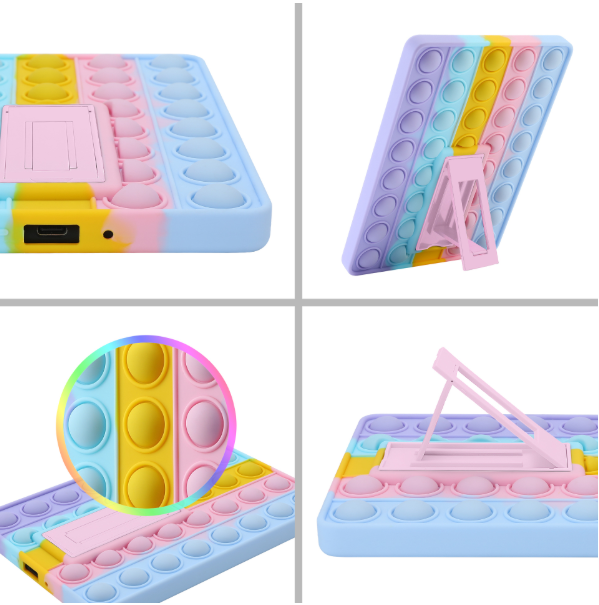 Pop It Fidget Case for Kindle Paperwhite 5 (6.8") - Rainbow Silicone Protective Cover with Stand, Multicolored V1188-MS-305-024