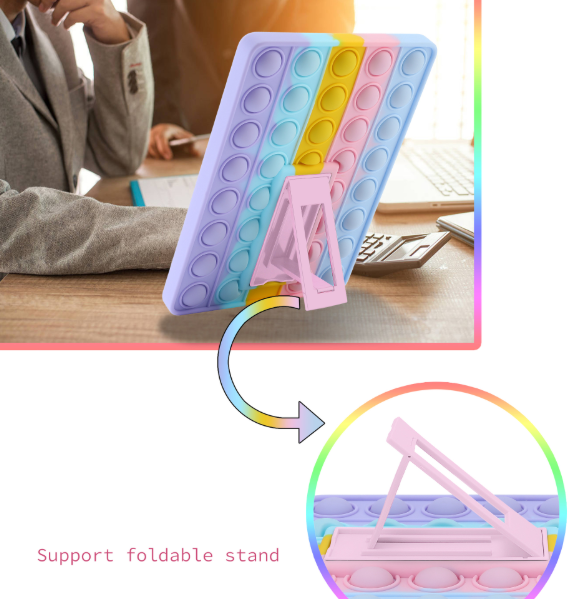 Pop It Fidget Case for Kindle Paperwhite 5 (6.8") - Rainbow Silicone Protective Cover with Stand, Multicolored V1188-MS-305-024