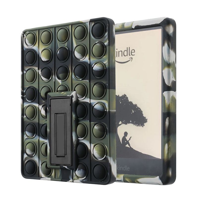 Pop It Fidget Case for Kindle Paperwhite 5 (6.8") - Rainbow Silicone Protective Cover with Stand, Camouflage V1188-MS-305-025