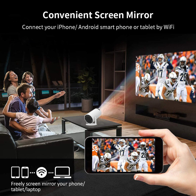 HY300PRO Mini Projector with WiFi and Bluetooth, Portable Projector 720p Support, Auto Keystone, 180 Degree V1188-MS-305-030