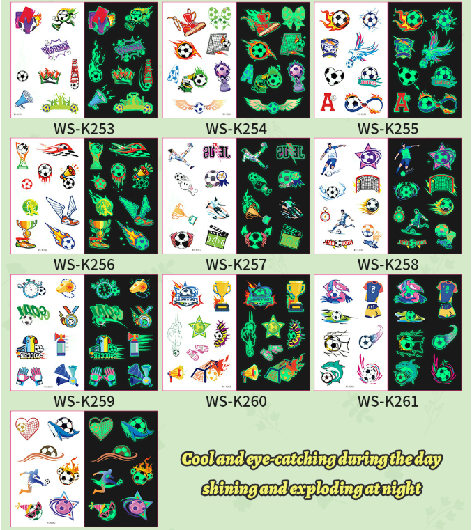 2026 World Cup Glow in the Dark Face Tattoos Waterproof Sweatproof Temporary Stickers 10 Sheets V1188-MS-305-031