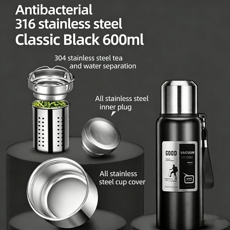 Antibacterial 316 Stainless Steel Vacuum Flask 600ml | Tea Infuser & Insulated Bottle for Hot/Cold Drinks V1188-MS-309-001